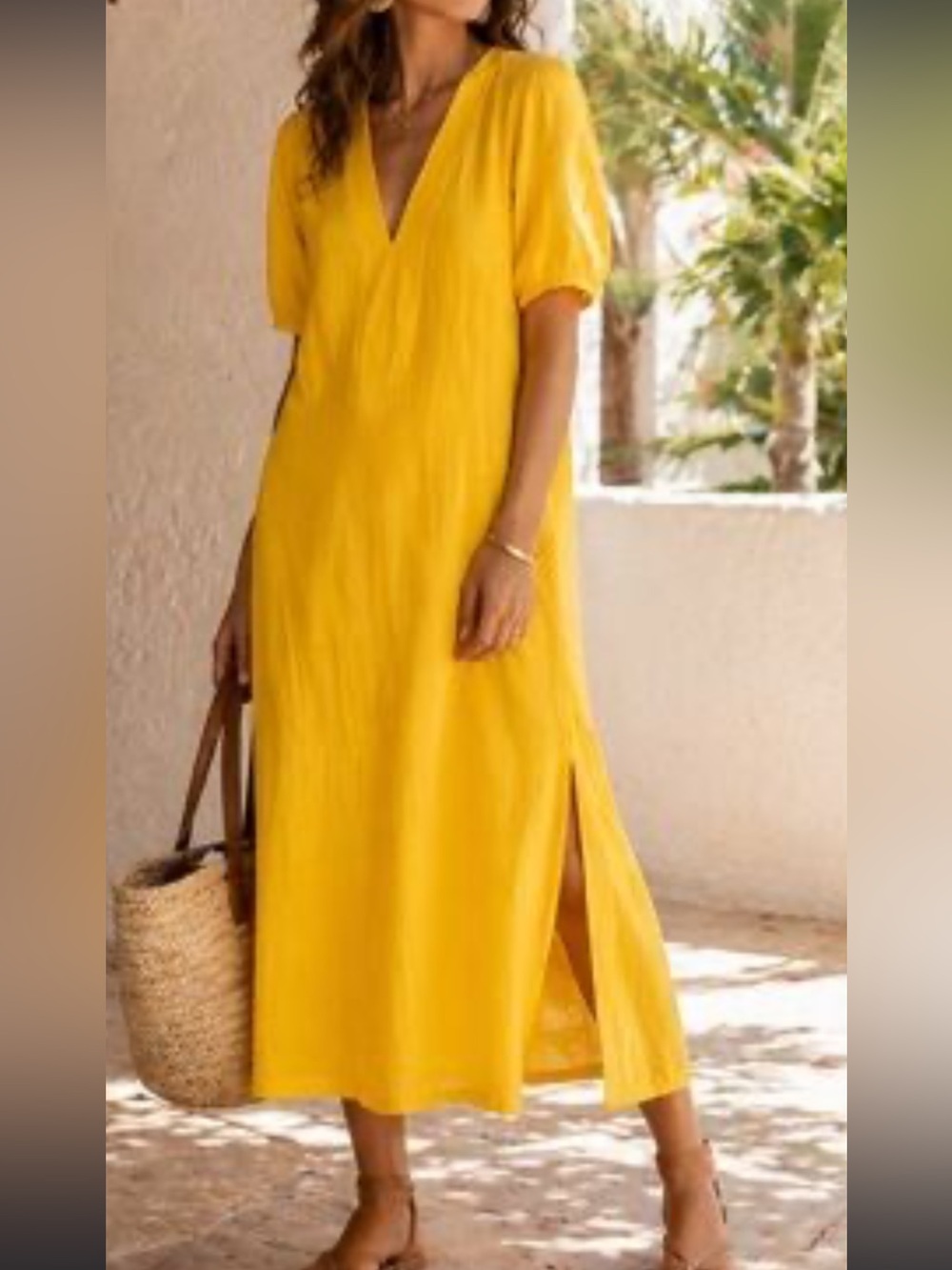 LAKE Bright Yellow Cotton Gauze Caftan Size Medium New Without Tags Cool Comfy